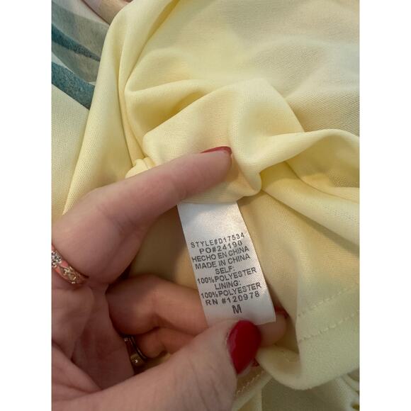 Entro Women's Medium Multicolor Vintage Resort Green Abstract V-Neck Midi Dress - Picture 6 of 7